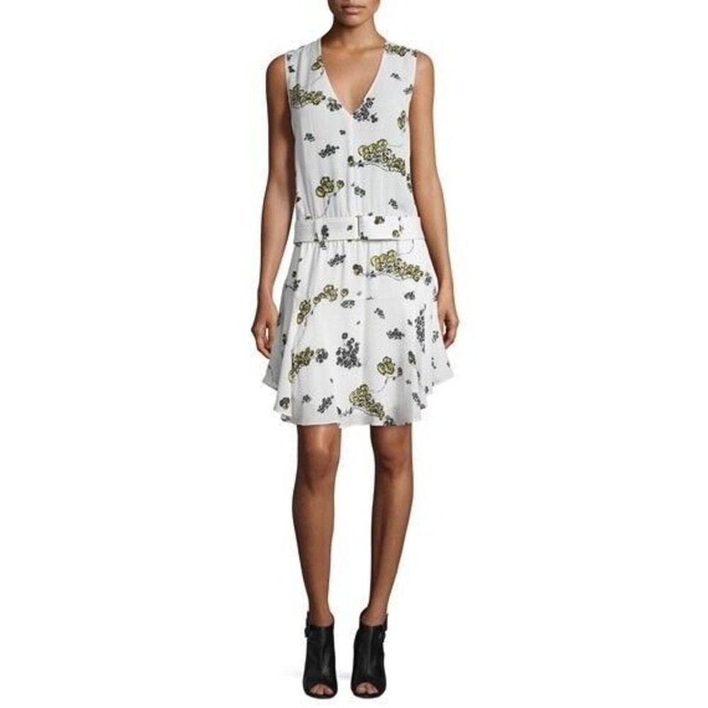 A.L.C. Hadley Eggshell/Cactus/Mint Floral Silk Dress Size 0 Lightweight